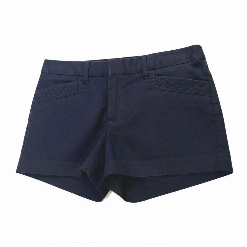 J.Crew City Fit Shorts Navy Blue Solid Chino Mid-Rise Cotton Womens 2